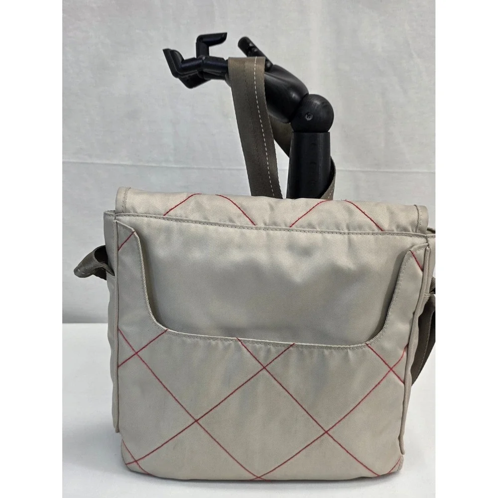 The North Face Crossbody Messenger Bag Tan Beige Red Quilted Stitch Nylon Small